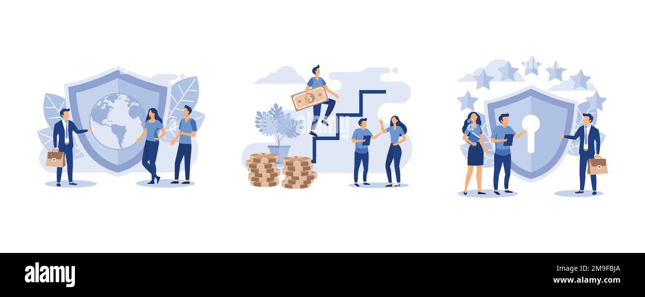 people save the planet, businessman running down the stairs and holding money, General rules for data protection GDPR, set flat vector modern illustra Stock Vector