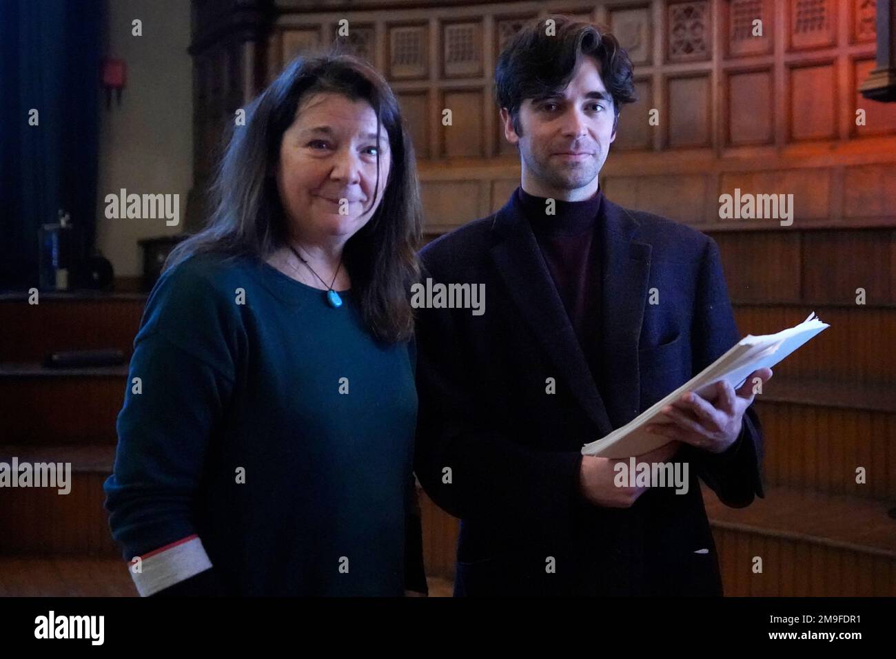 John Hume's daughter, Aine with actor Conor O'Kane holding a signed