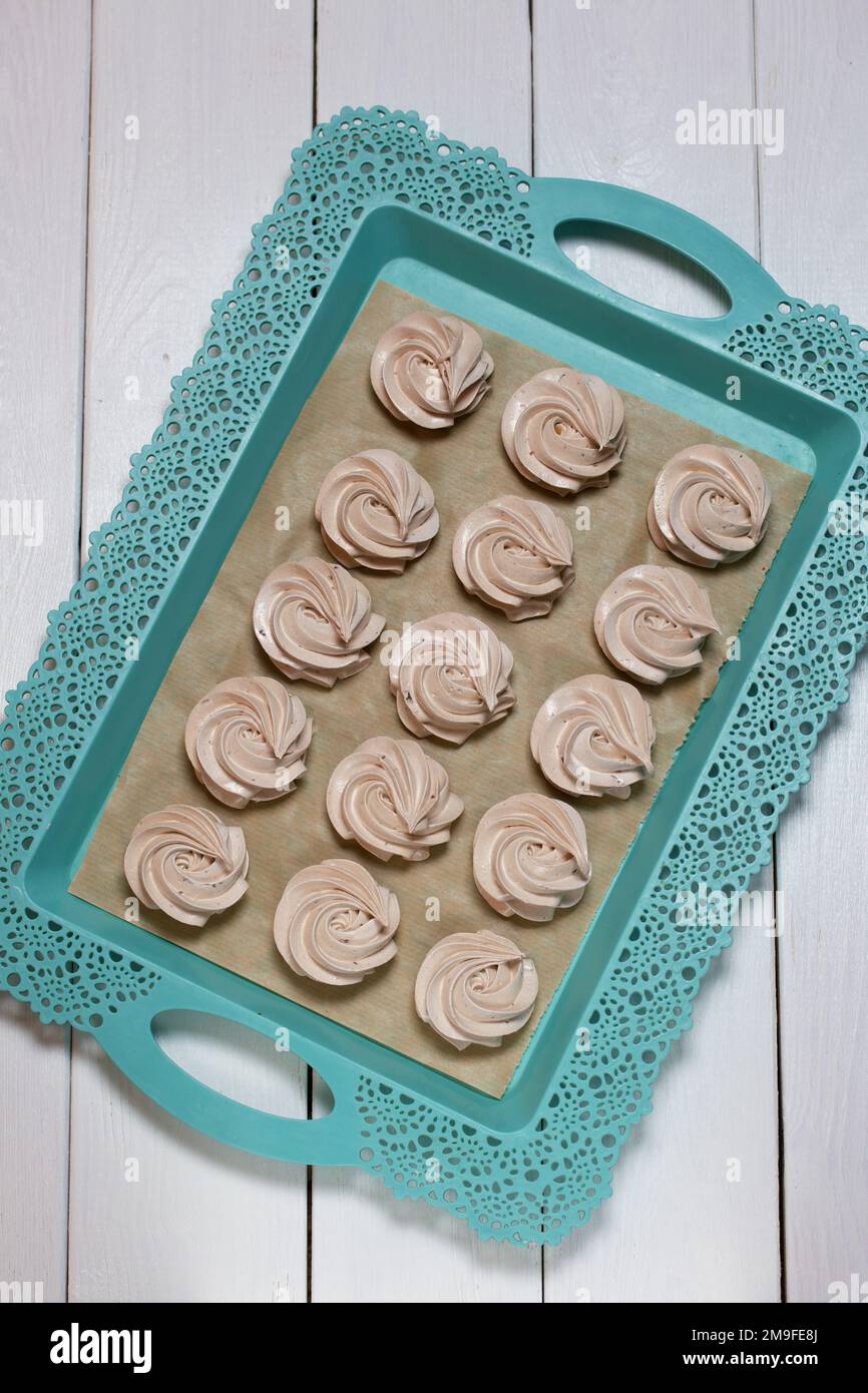 Homemade zephyr dry on a tray. On a white background Stock Photo Alamy