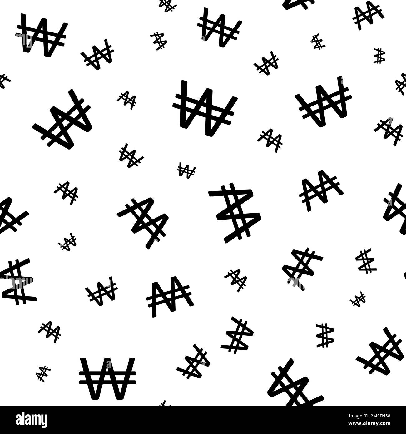 South Korean Won icon seamless vector pattern background. Black simple ...