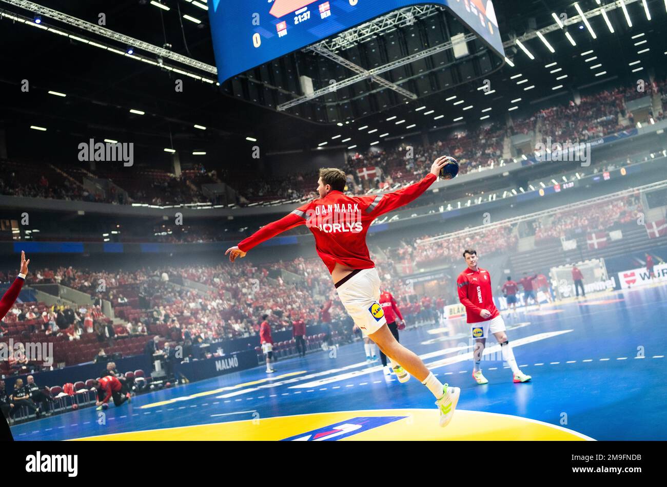 Malmo, Sweden. 17th Jan, 2023. The players of Denmark warm up before