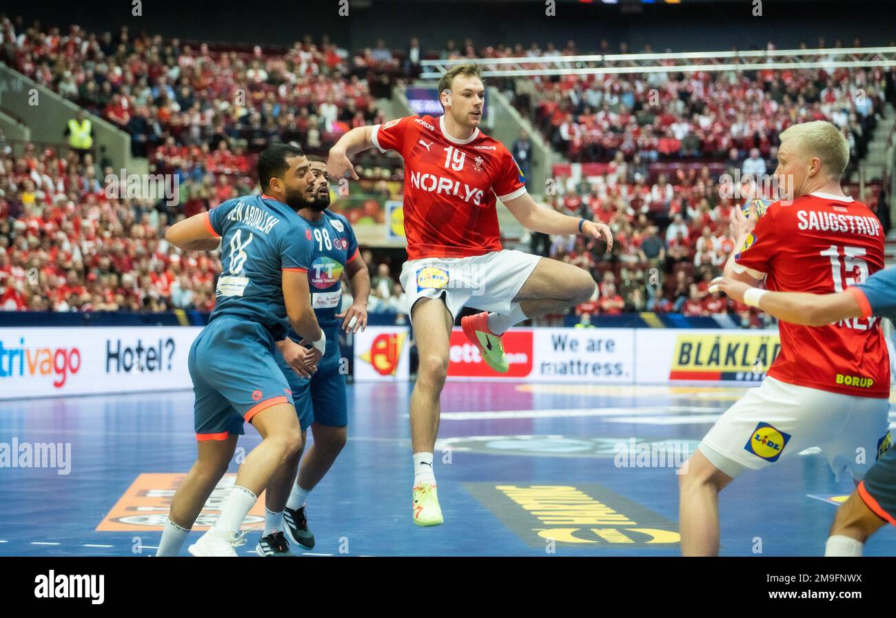 Malmo, Sweden. 17th Jan, 2023. Mathias Gidsel (19) of Denmark seen