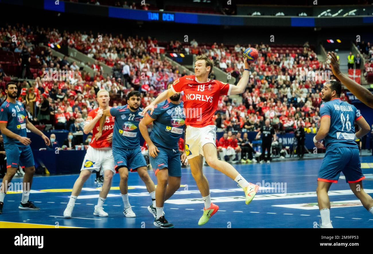 Malmo, Sweden. 17th Jan, 2023. Mathias Gidsel (19) of Denmark seen