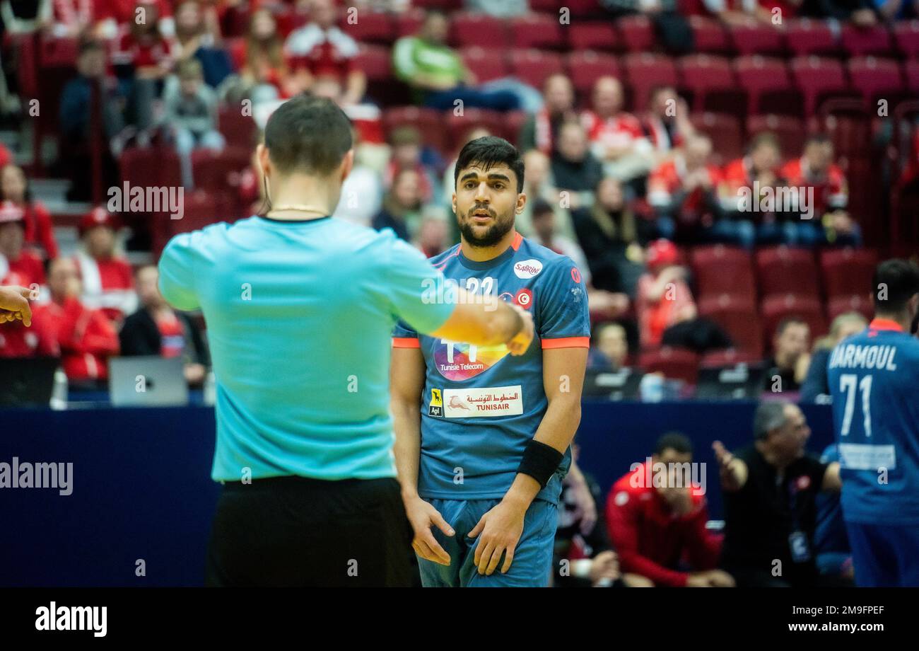 Malmo, Sweden. 17th, January 2023. Youssef Maaref (22) of Tunisia seen ...