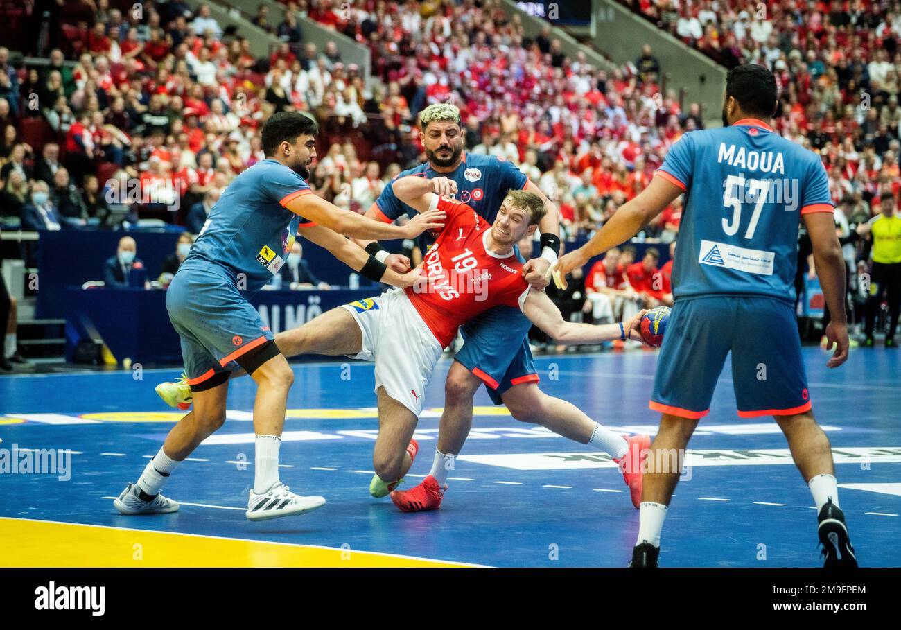 Malmo, Sweden. 17th, January 2023. Mathias Gidsel (19) of Denmark seen