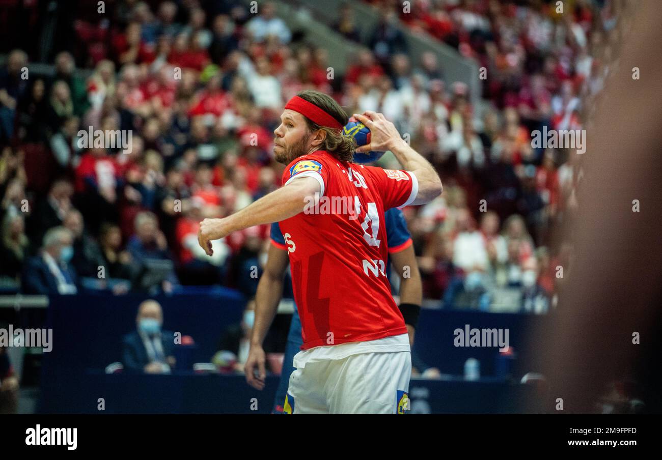 Malmo, Sweden. 17th, January 2023. Mikkel Hansen (24) of Denmark seen