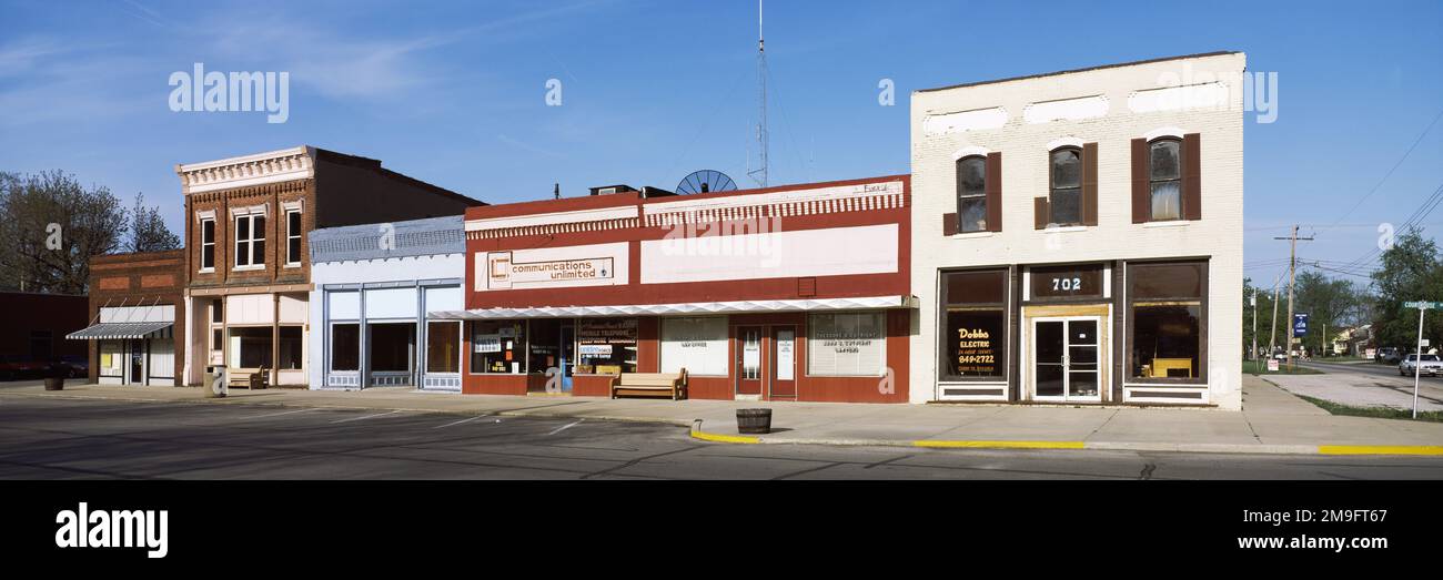 Storefronts in city, Main Street, Illinois, USA Stock Photo