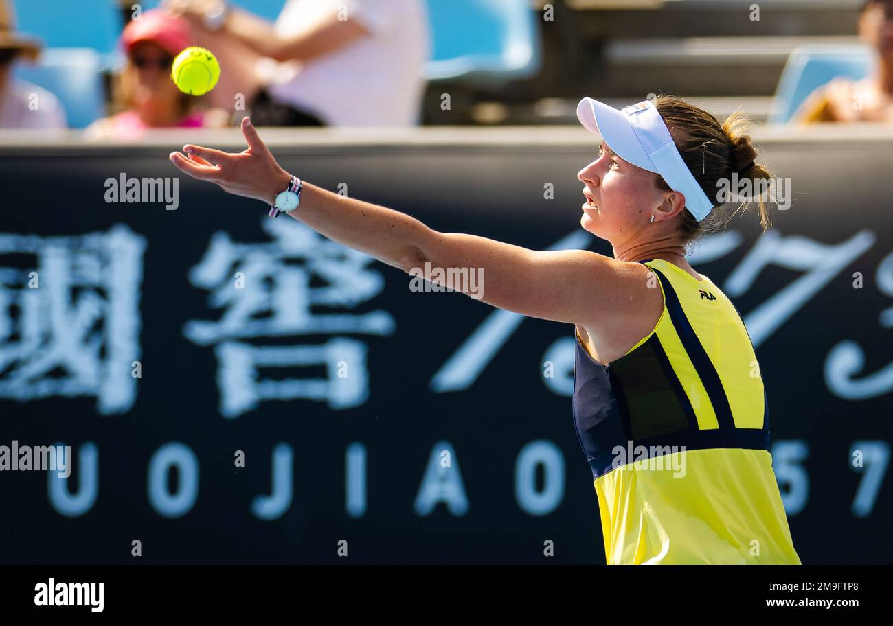 Barbora Krejcikova of the Czech Republic in action against Sara Bejlek of the Czech Republic during the first round of the 2023 Australian Open, Grand Slam tennis tournament on January 16, 2023 in Melbourne, Australia - Photo: Rob Prange/DPPI/LiveMedia Stock Photo
