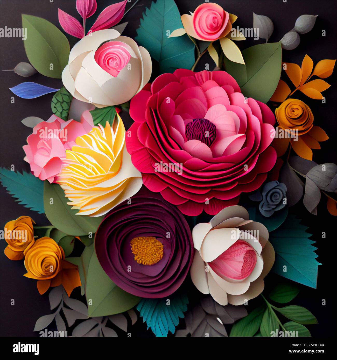 3d paper flowers, beautiful bouquet with origami blossoms. Floral ...