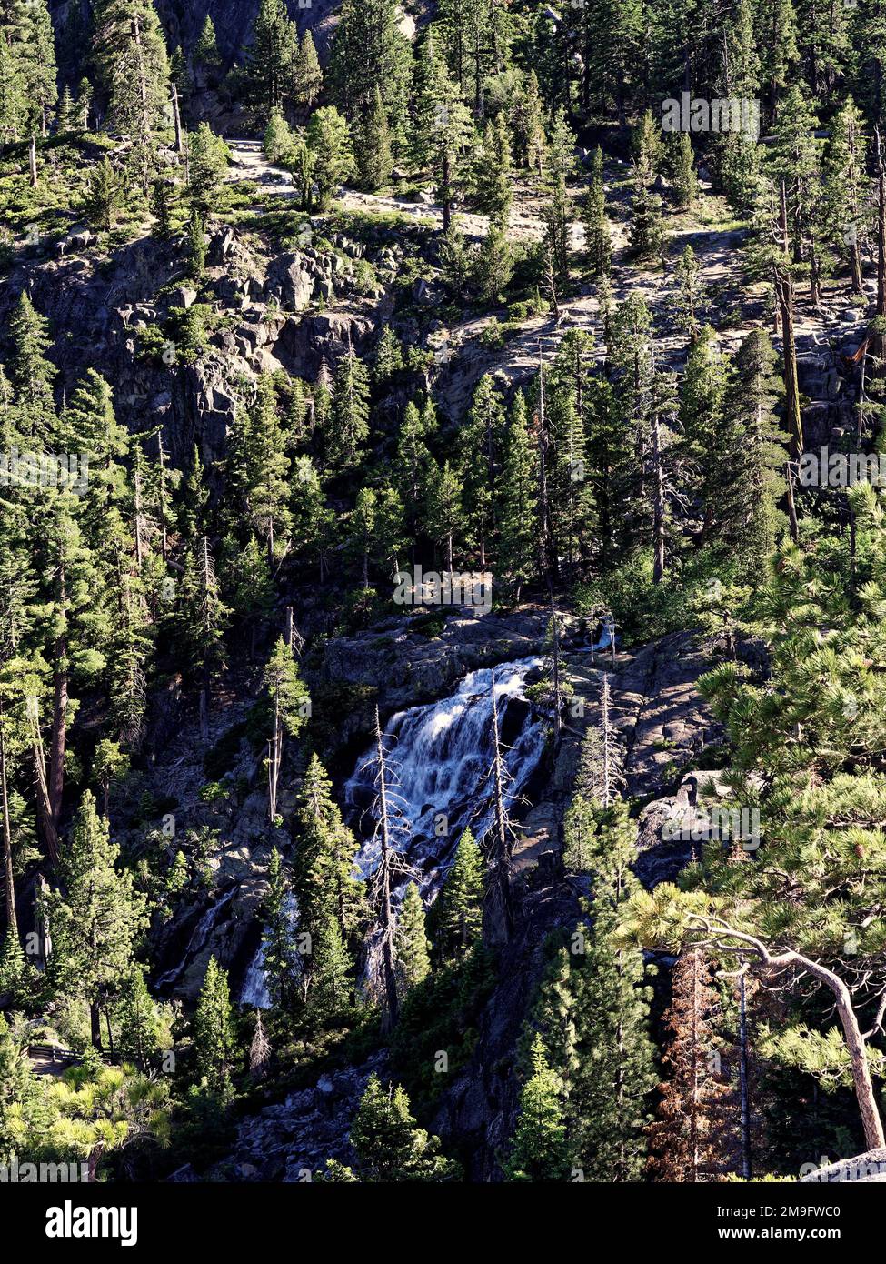 Water cascades down eagle falls above emerald bay state park on the