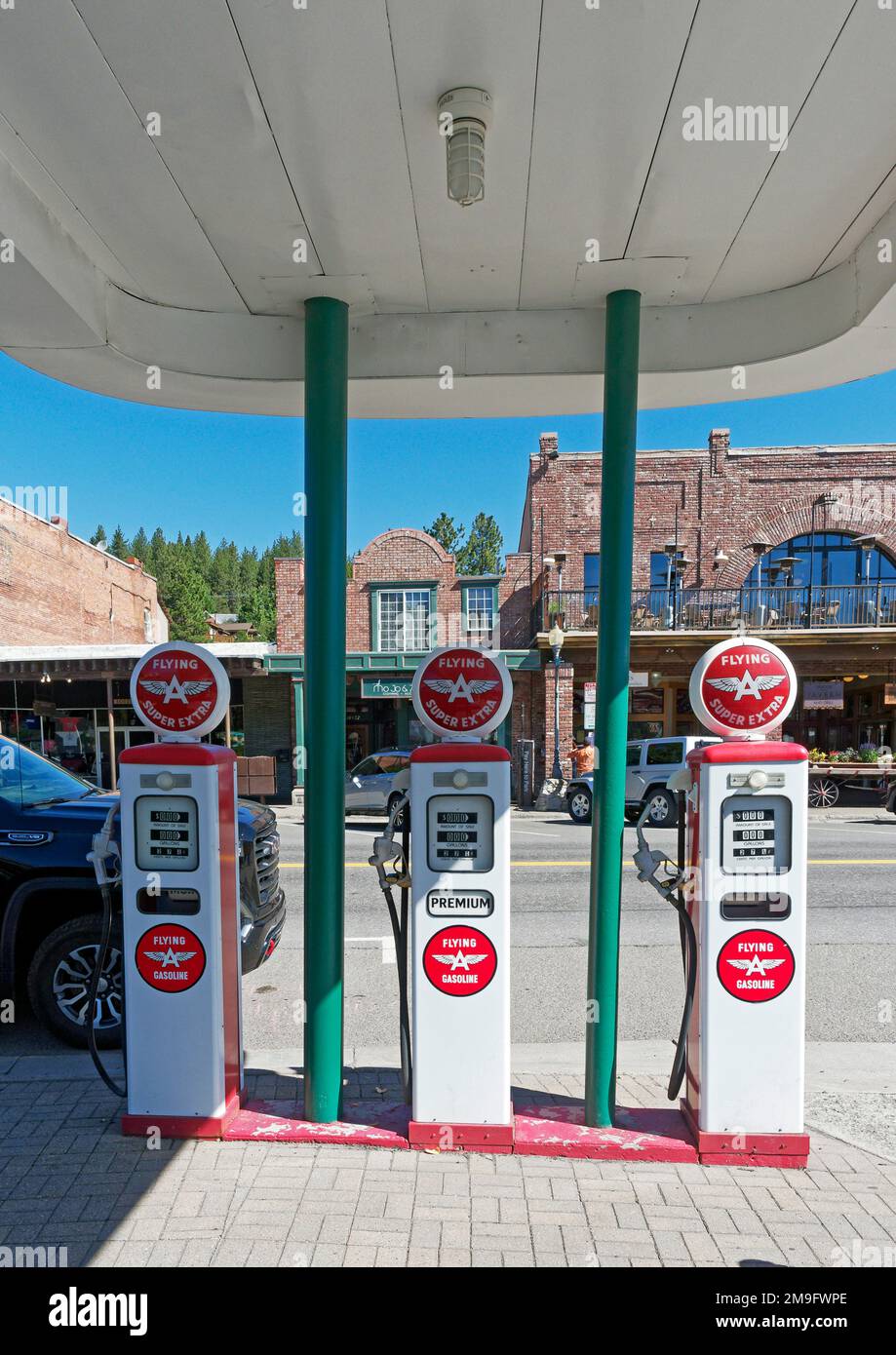 A preserved gas station pumps and art deco building from the 1940's and