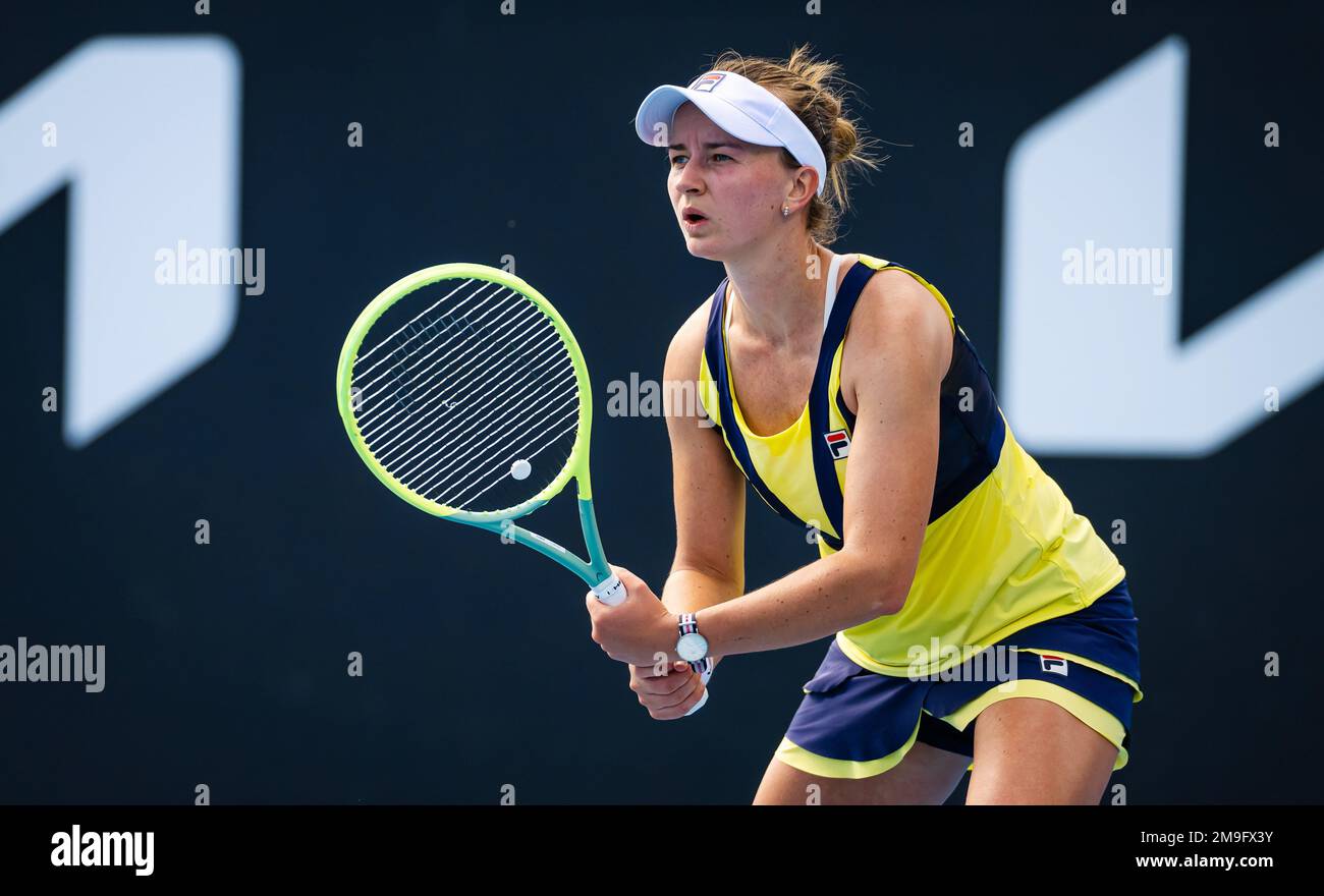 Barbora Krejcikova of the Czech Republic in action against Sara Bejlek of the Czech Republic during the first round of the 2023 Australian Open, Grand Slam tennis tournament on January 16, 2023 in Melbourne, Australia - Photo: Rob Prange/DPPI/LiveMedia Stock Photo