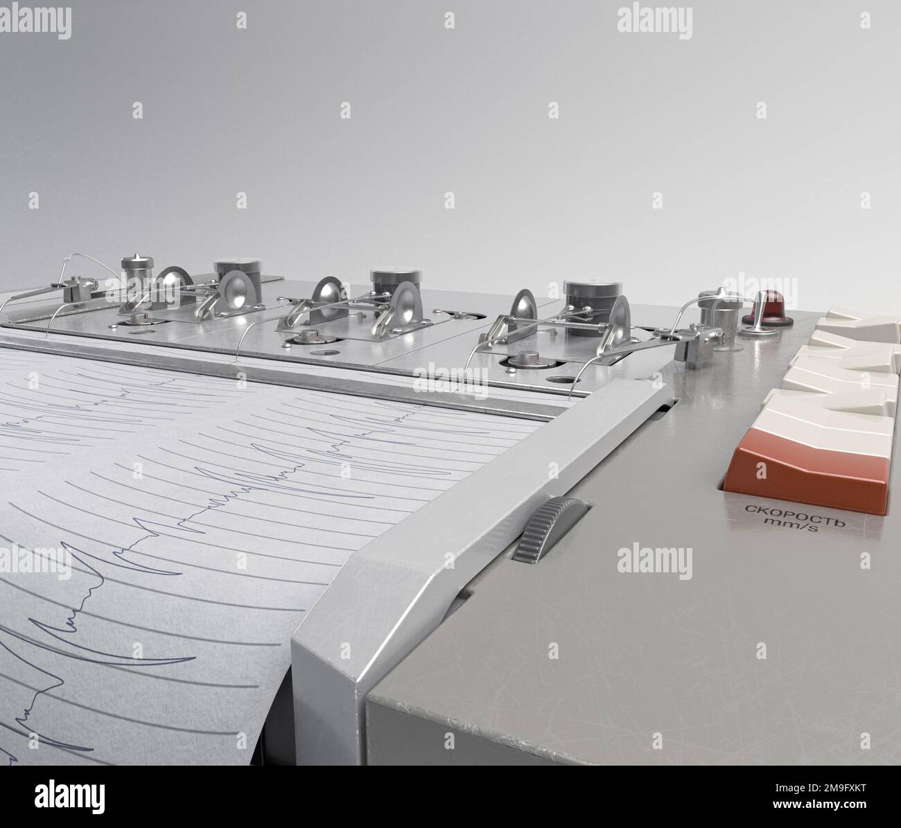 A russian polygraph lie detector machine drawing lines on graph paper ...
