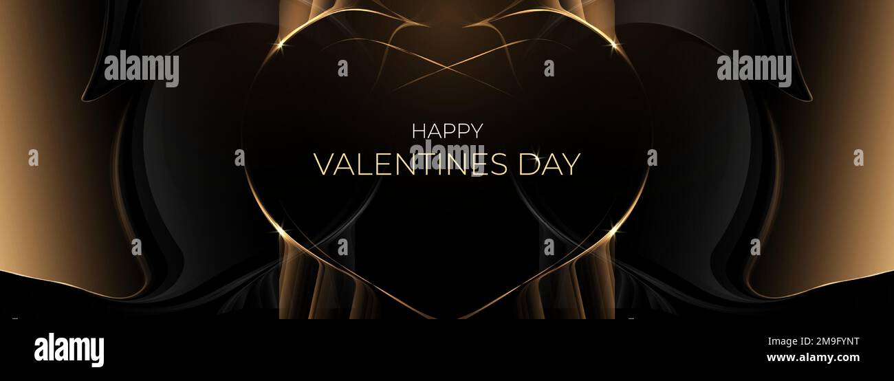 Happy Valentines Day black and gold luxury banner with abstract golden ...