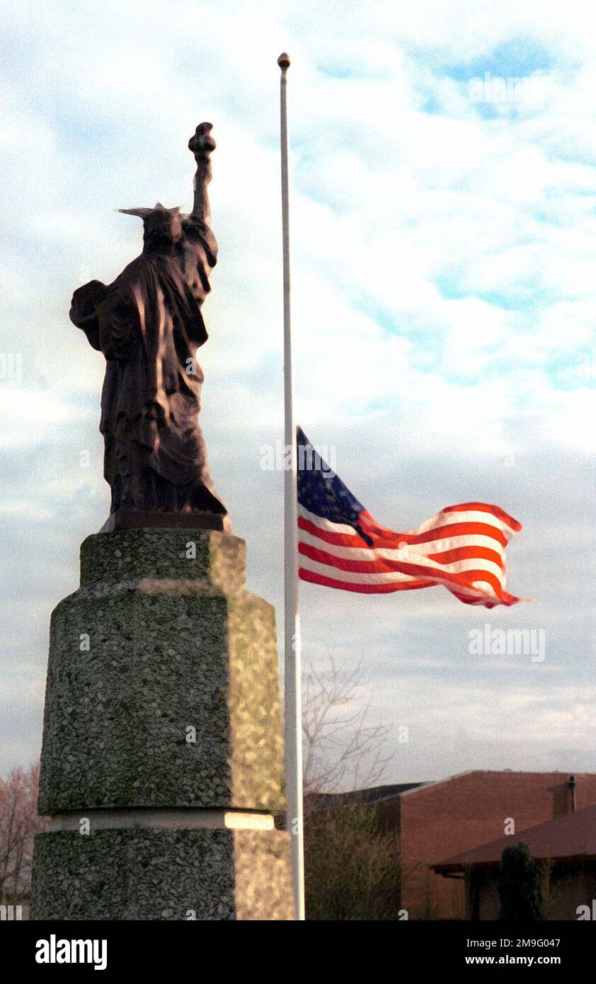 A view from behind the 48th Fighter Wing Statue of Liberty located at