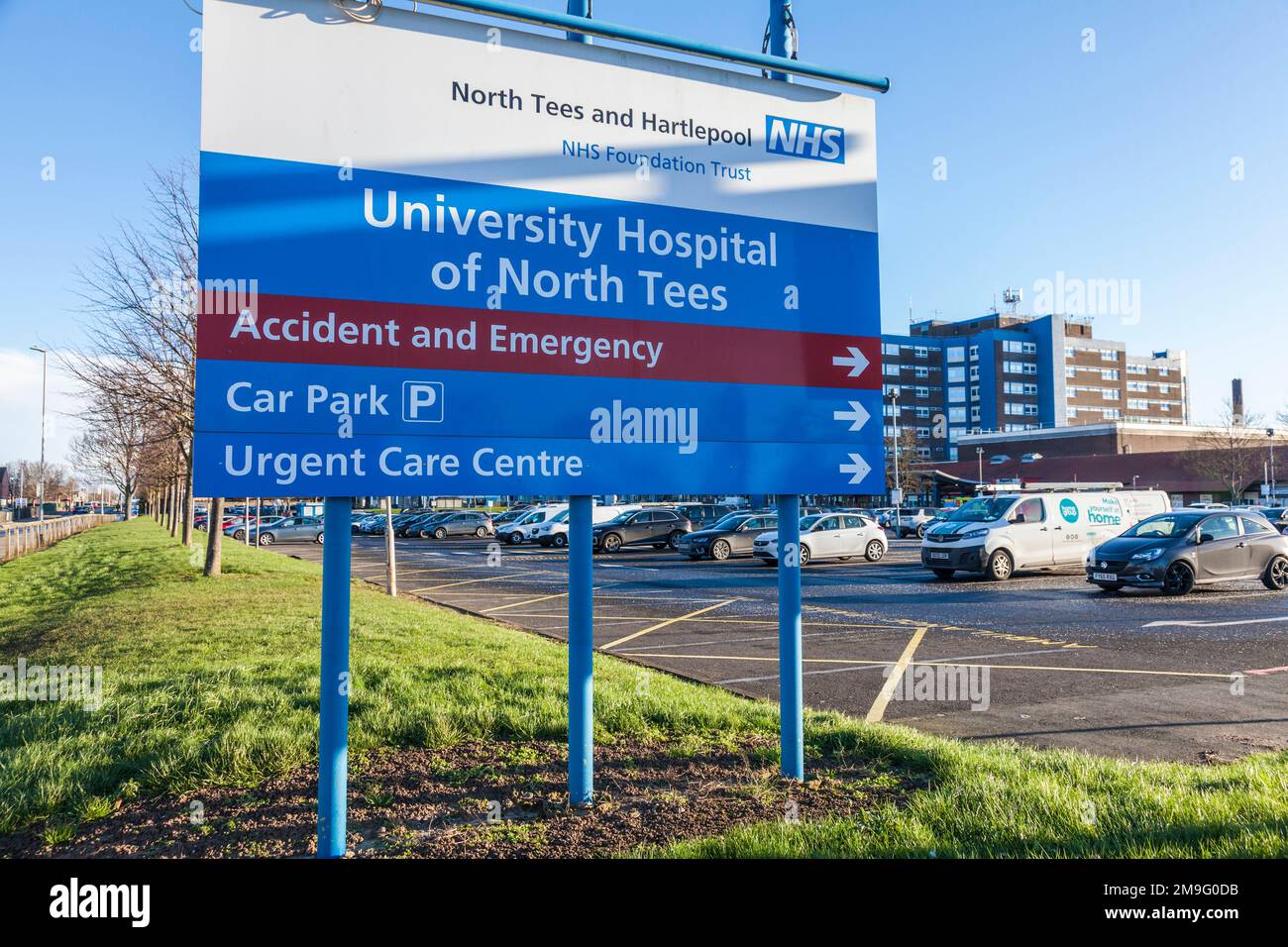 Signage at University Hospital of North Tees,Stockton on Tees,England,UK Stock Photo