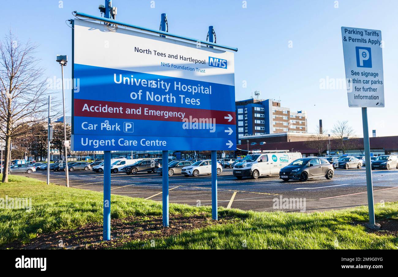 Signage at University Hospital of North Tees,Stockton on Tees,England,UK Stock Photo