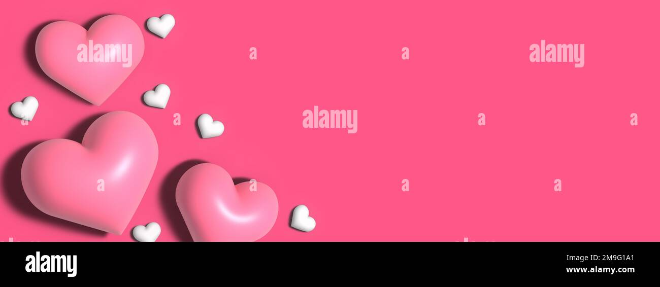 3d pink and white hearts on a pink background. Heart icon, like and ...