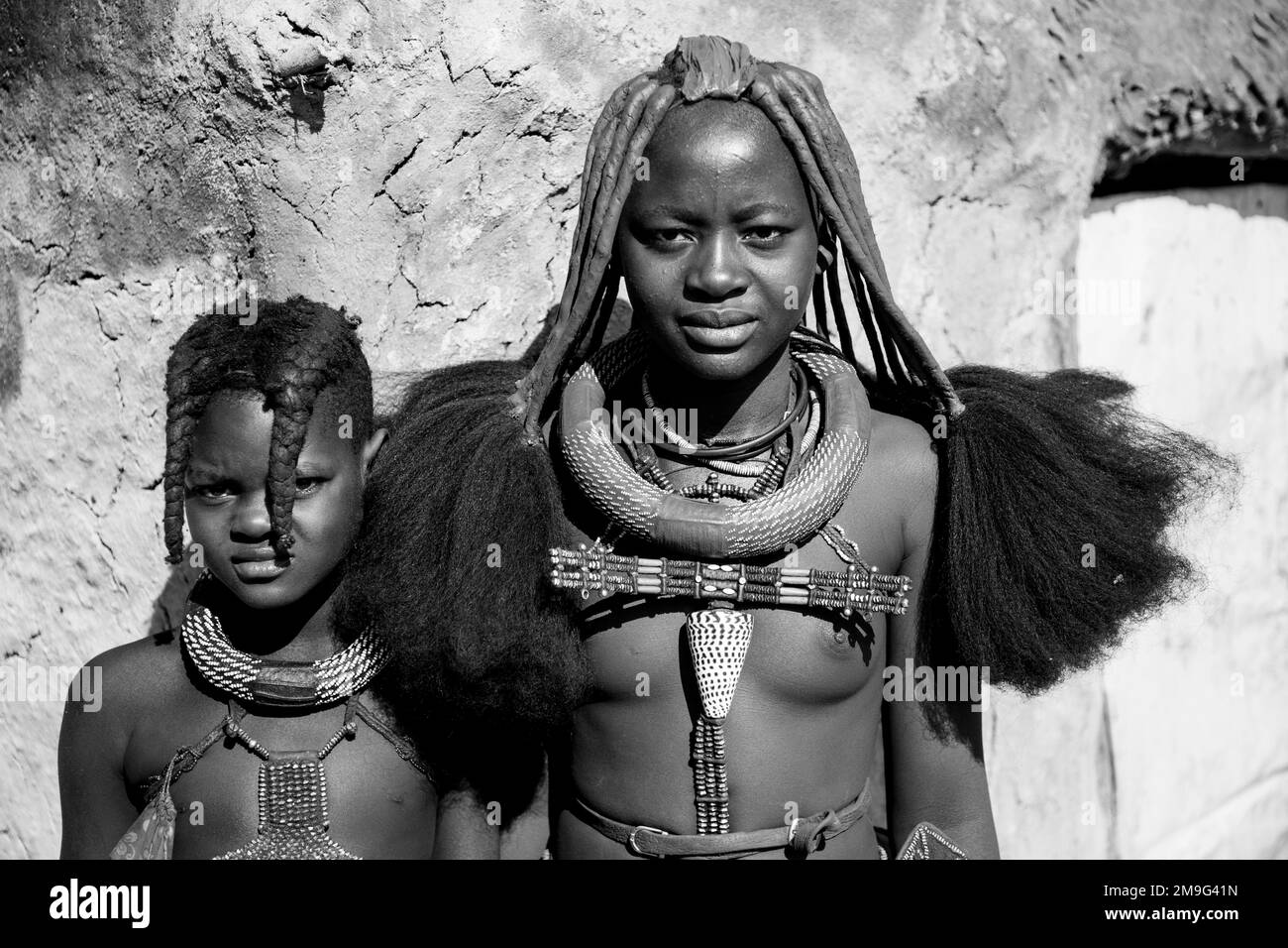 Portrait of Himba woman and boy, Damaraland, Namibia, Africa Stock Photo