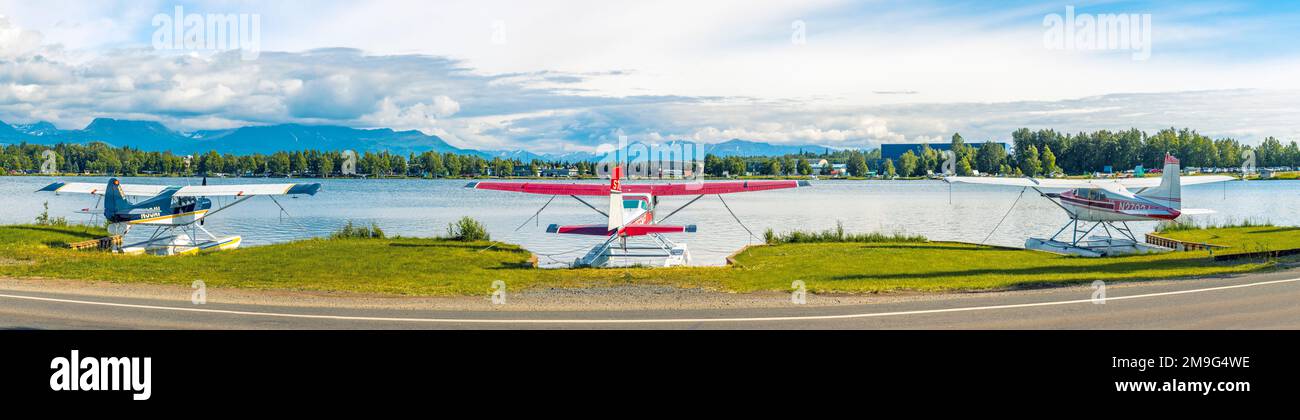 Lakeside with seaplanes, Anchorage, Alaska, USA Stock Photo