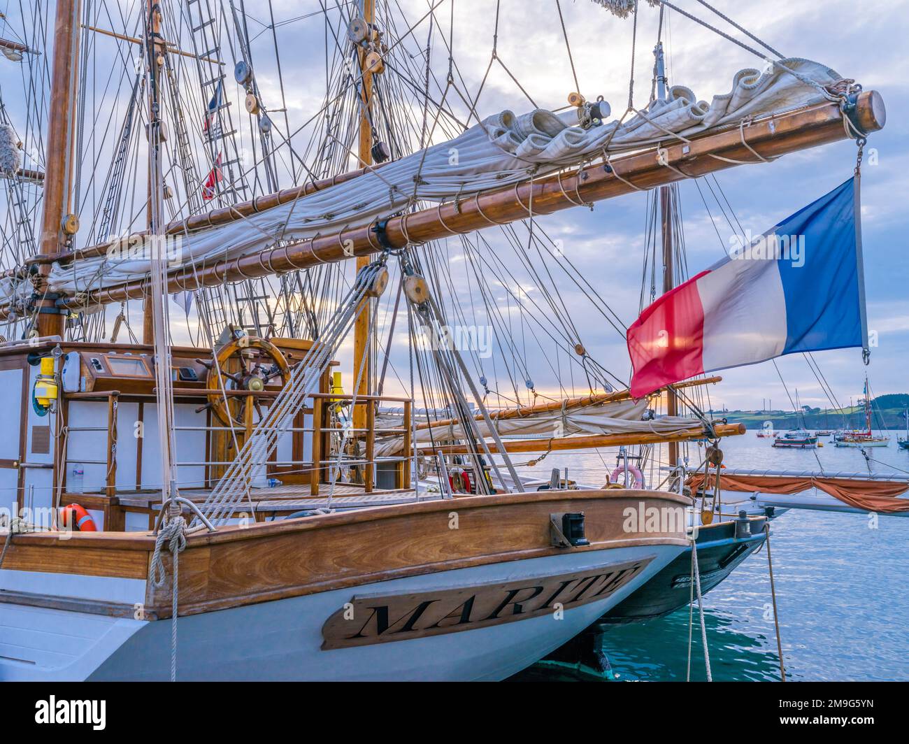 Tall ships in Rosmeur Harbor in Douarnenez city, Finistere, Brittany, France Stock Photo