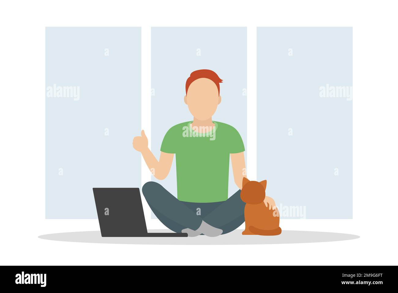 Man sitting and stroking his cat. Vector illustration. Stock Vector