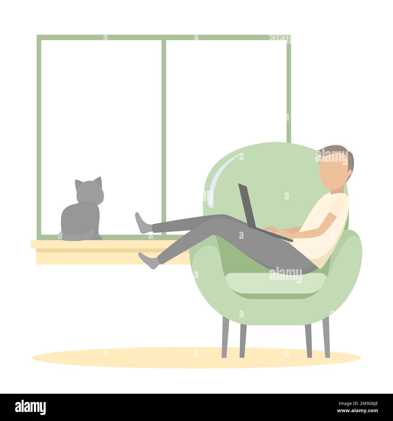 Man relaxing in armchair with laptop. Vector illustration. Stock Vector