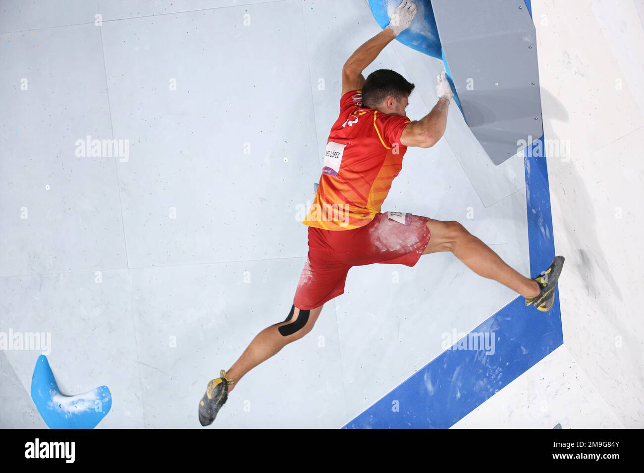 AUG 5, 2021 - TOKYO, JAPAN: Alberto GINES LOPEZ of Spain competes in the Sport Climbing Men's Combined Bouldering Final at the Tokyo 2020 Olympic Game Stock Photo