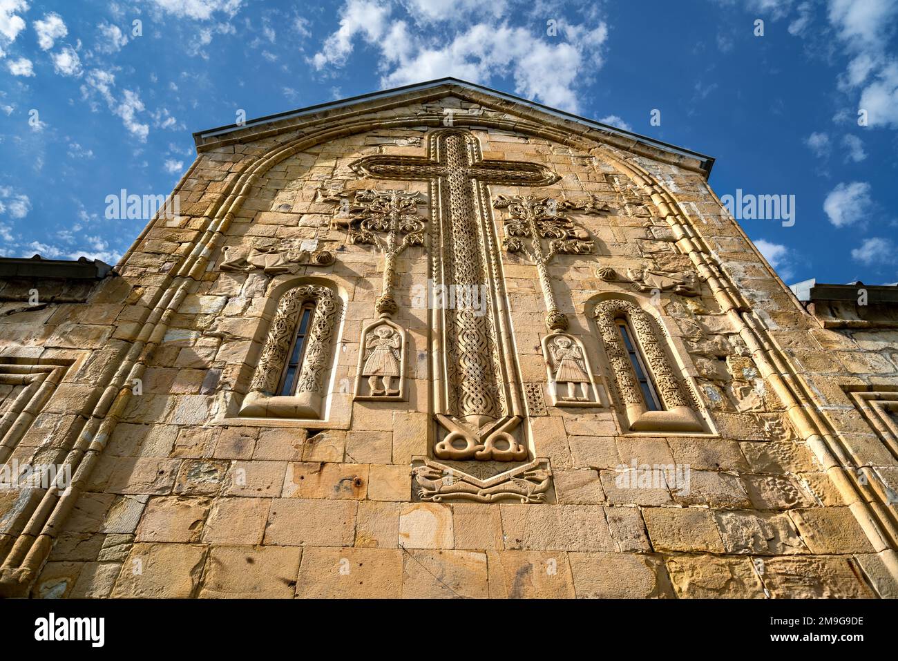 Richly decorated East façade of Church of Mother of God in Ananuri, Georgia Stock Photo