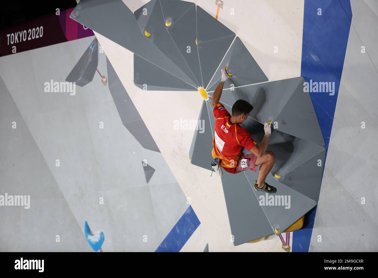AUG 5, 2021 - TOKYO, JAPAN: Alberto GINES LOPEZ of Spain competes in the Sport Climbing Men's Combined Bouldering Final at the Tokyo 2020 Olympic Game Stock Photo