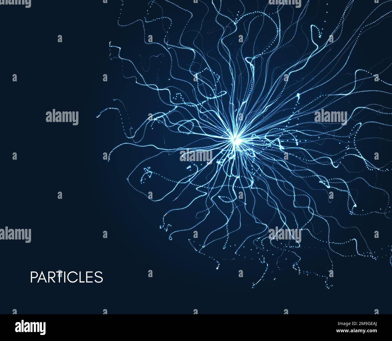 Abstract science or technology background. Array with dynamic particles ...