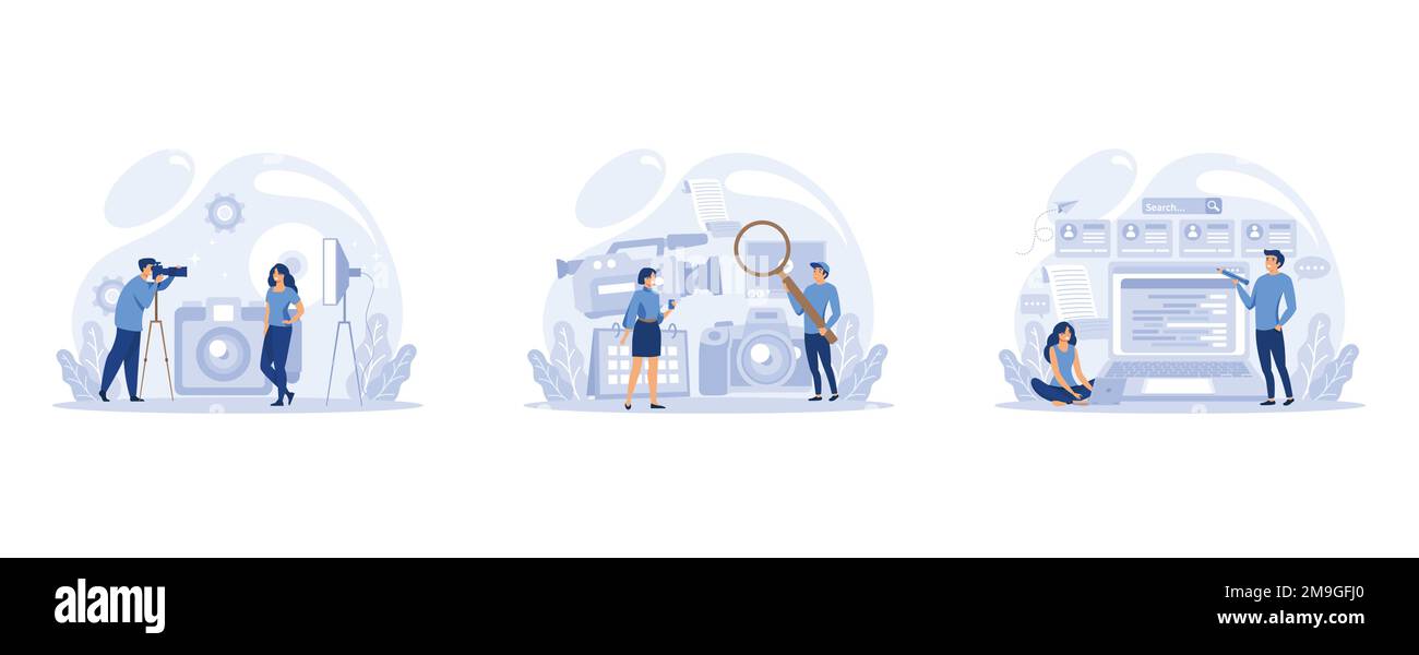 IT profession collection. Programmer write software and create code for computer. Coding script for project and app, set flat vector modern illustrati Stock Vector