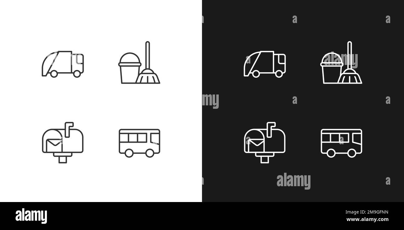 Public services pixel perfect linear icons set for dark, light mode Stock Vector