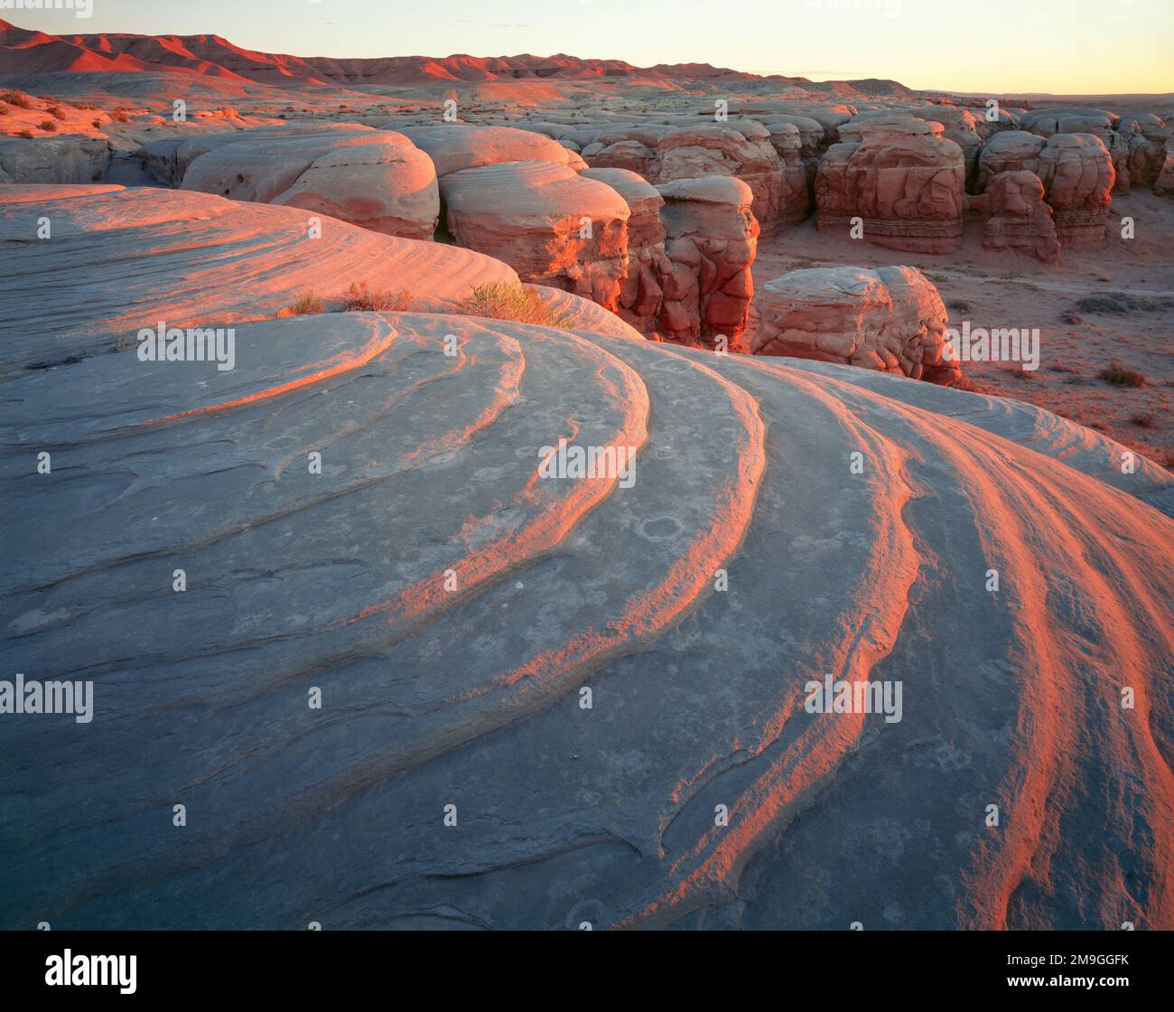 Rock formation in desert at sunset, San Rafael Desert, Utah, USA Stock Photo