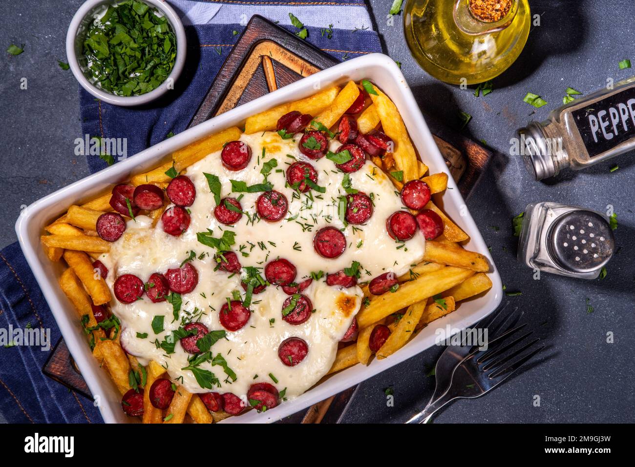 Pizza loaded french fries. Homemade Pepperoni and Cheese Pizza French