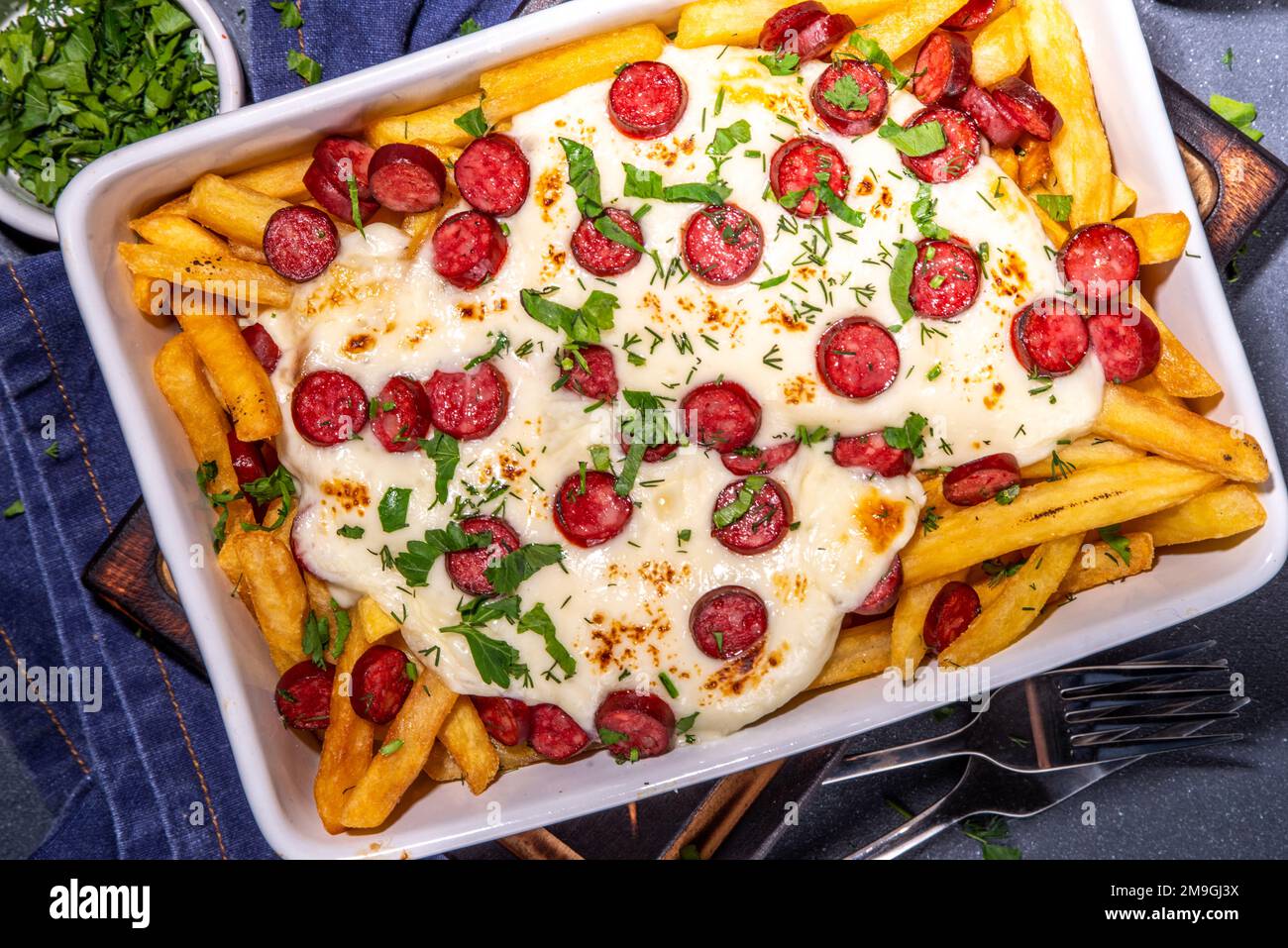 Pizza loaded french fries. Homemade Pepperoni and Cheese Pizza French