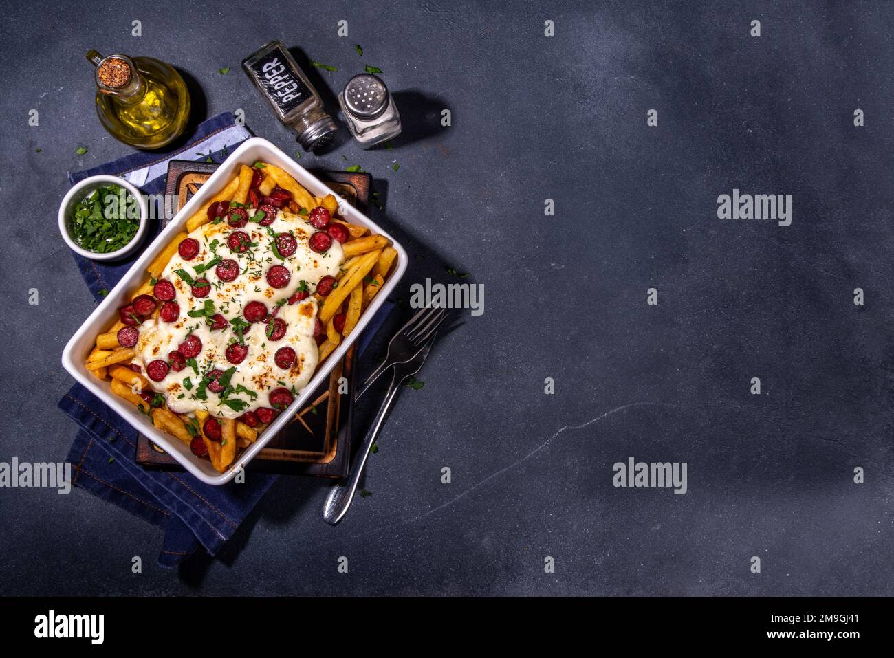 Pizza loaded french fries. Homemade Pepperoni and Cheese Pizza French