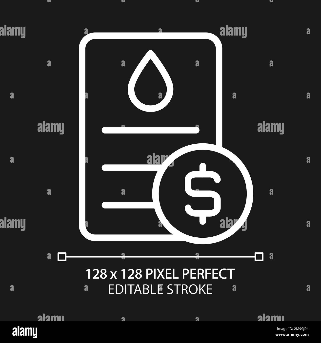 Water bill pixel perfect white linear icon for dark theme Stock Vector