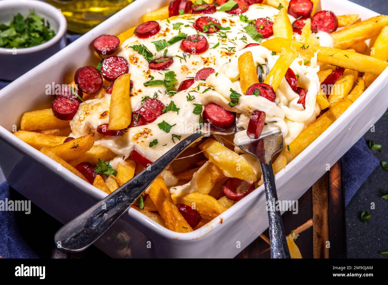 Pizza loaded french fries. Homemade Pepperoni and Cheese Pizza French