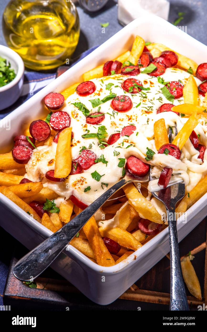 Pizza loaded french fries. Homemade Pepperoni and Cheese Pizza French