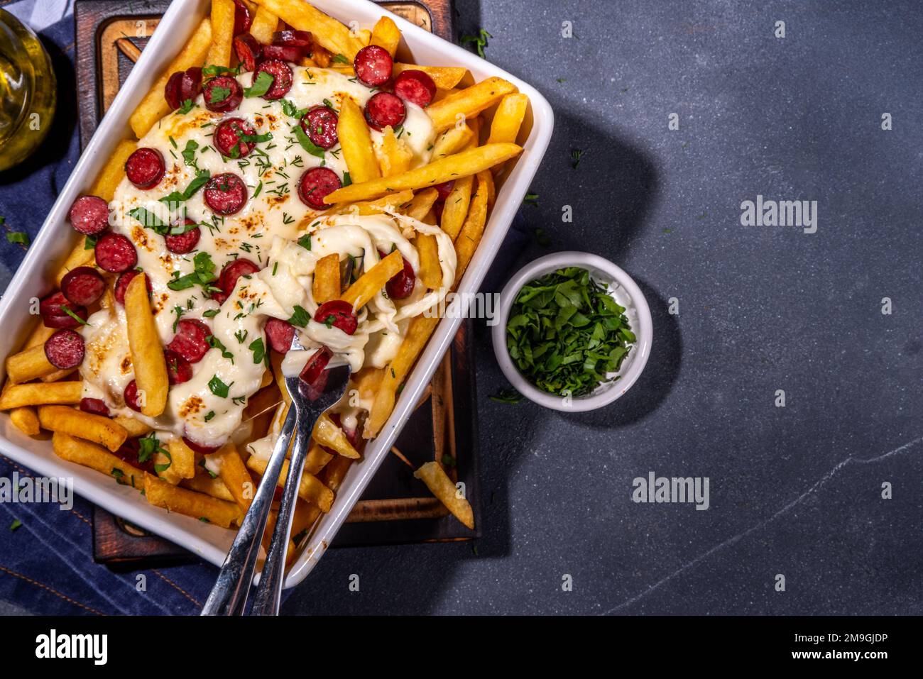 Pizza loaded french fries. Homemade Pepperoni and Cheese Pizza French