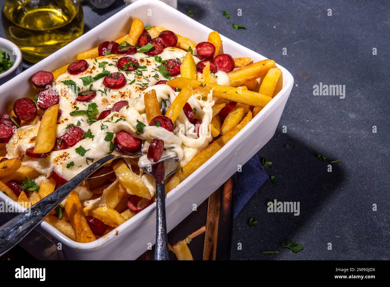 Pizza loaded french fries. Homemade Pepperoni and Cheese Pizza French