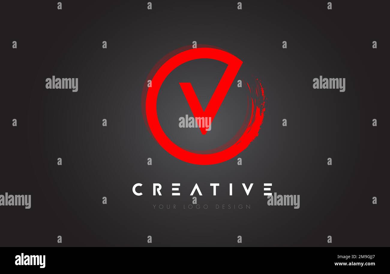 Red V Circular Letter Logo with Circle Brush Design and Black ...