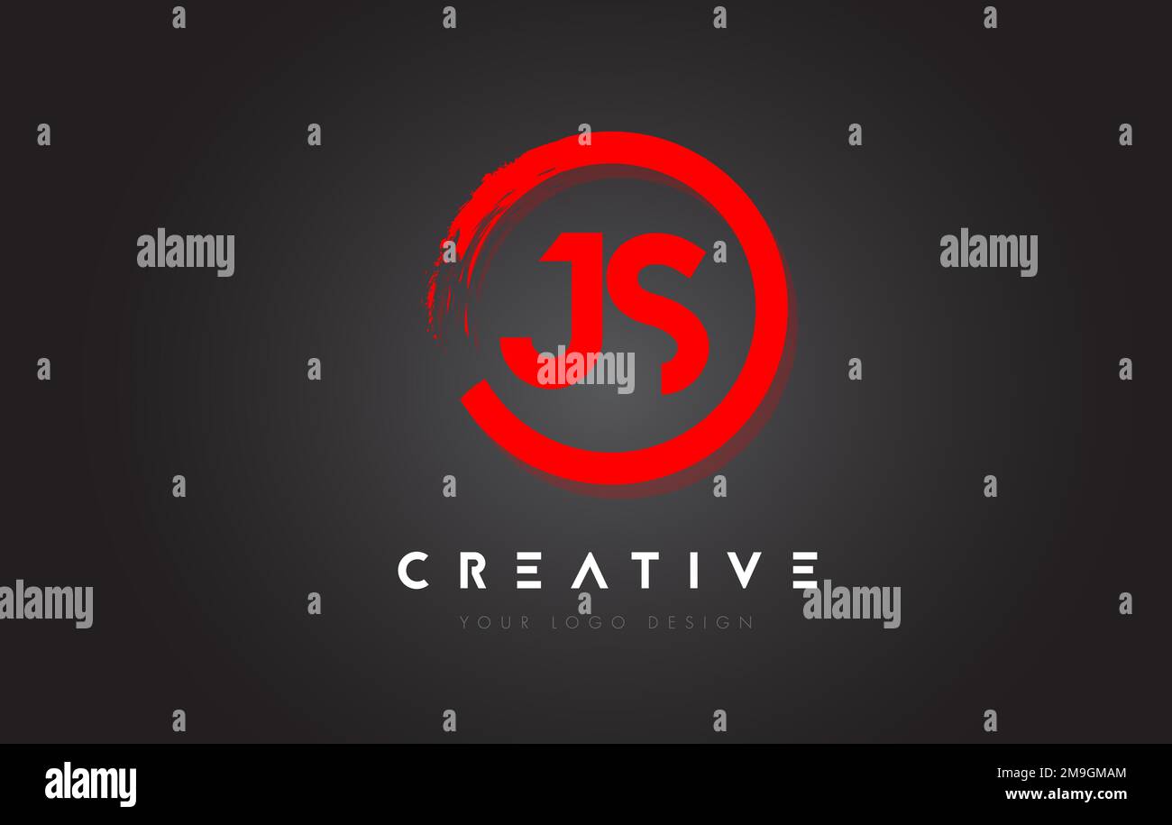 Red JS Circular Letter Logo with Circle Brush Design and Black ...