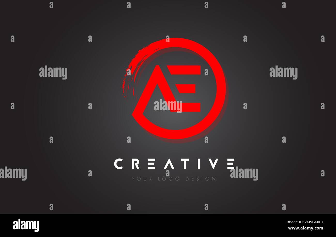 Red AE Circular Letter Logo with Circle Brush Design and Black ...