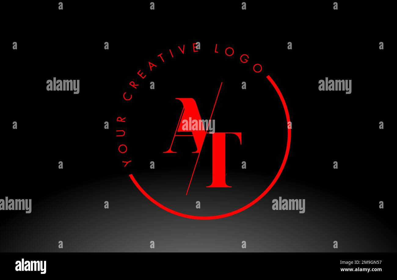 Red AT Letter Logo Design with Creative Intersected and Cutted Serif ...