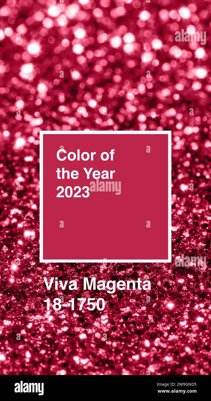 Viva Magenta background with blurry sparkles. Color of The Year 2023. Stock Photo