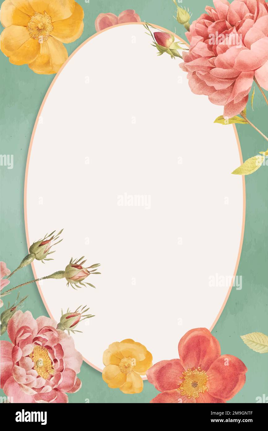 Vivid flower decorated blank space frame Stock Vector
