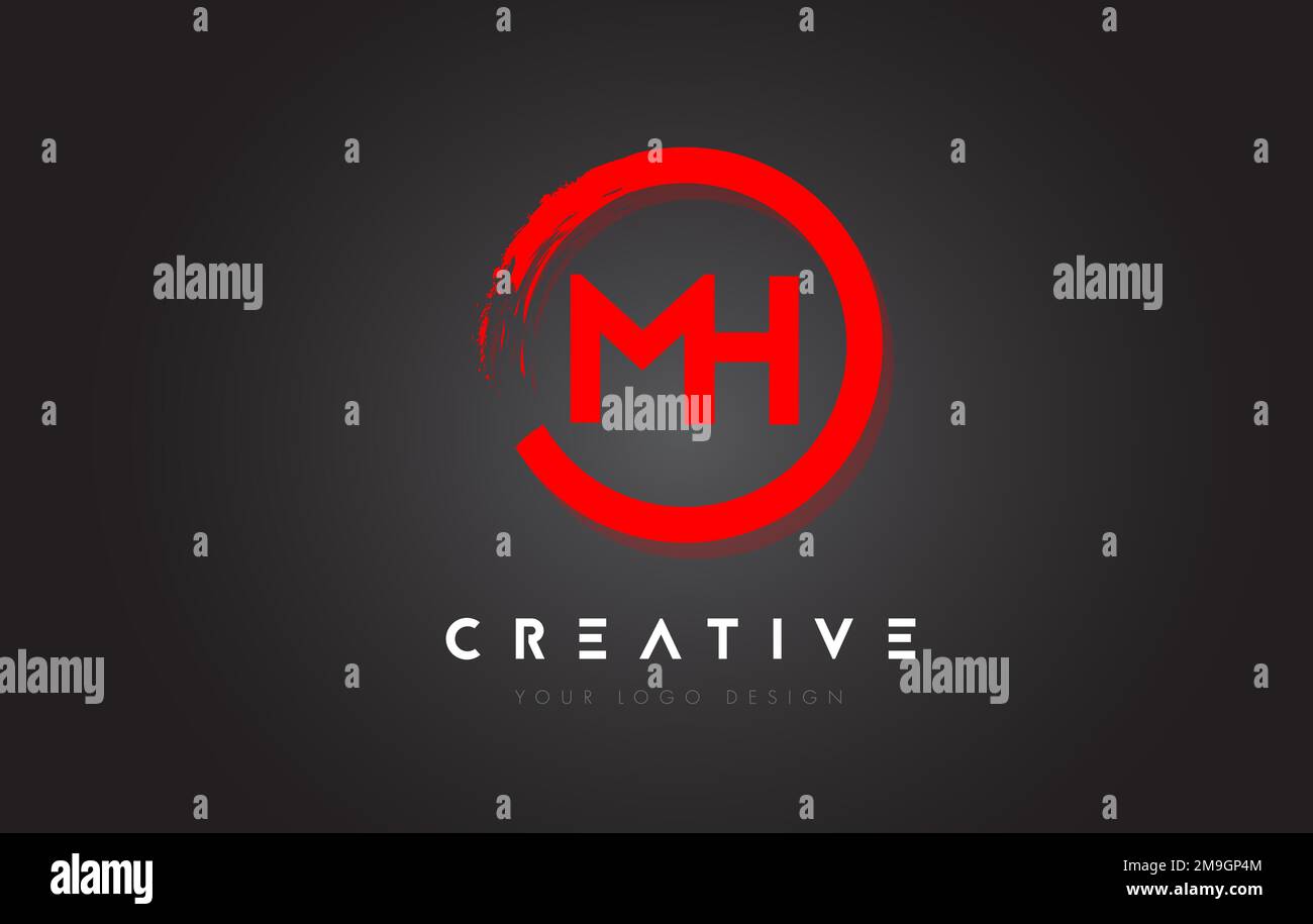 Red MH Circular Letter Logo with Circle Brush Design and Black ...