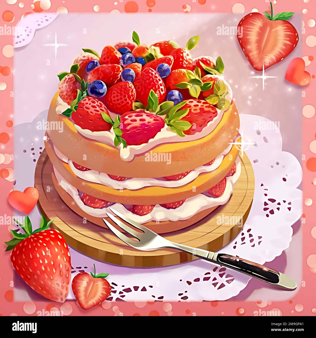 illustration of pancakes with strawberry and cream Stock Photo - Alamy